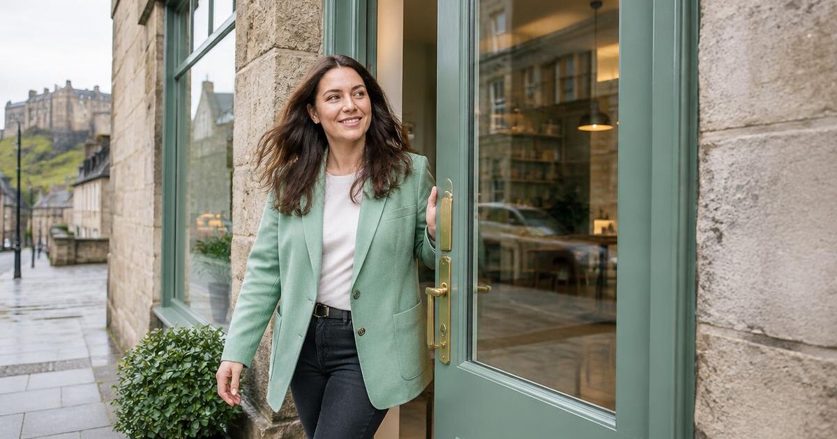Commercial mortgage advice A small business owner at the entrance to her premises